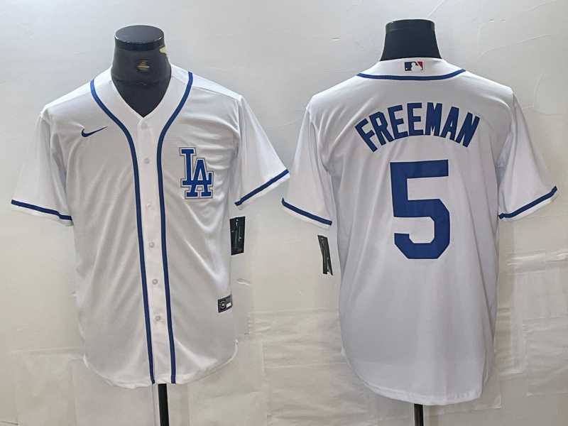 Mens Los Angeles Dodgers #5 Freddie Freeman White Cool Base Baseball Jersey->los angeles dodgers->MLB Jersey